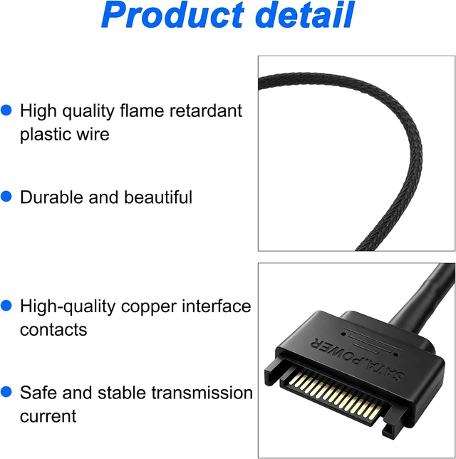 Alt view image 3 of 7 - XMSJSIY SATA 15 Pin Male to 6 Pin Female Slimline Power Supply Adapter