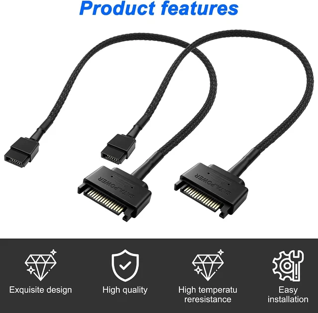 Alt view image 4 of 7 - XMSJSIY SATA 15 Pin Male to 6 Pin Female Slimline Power Supply Adapter