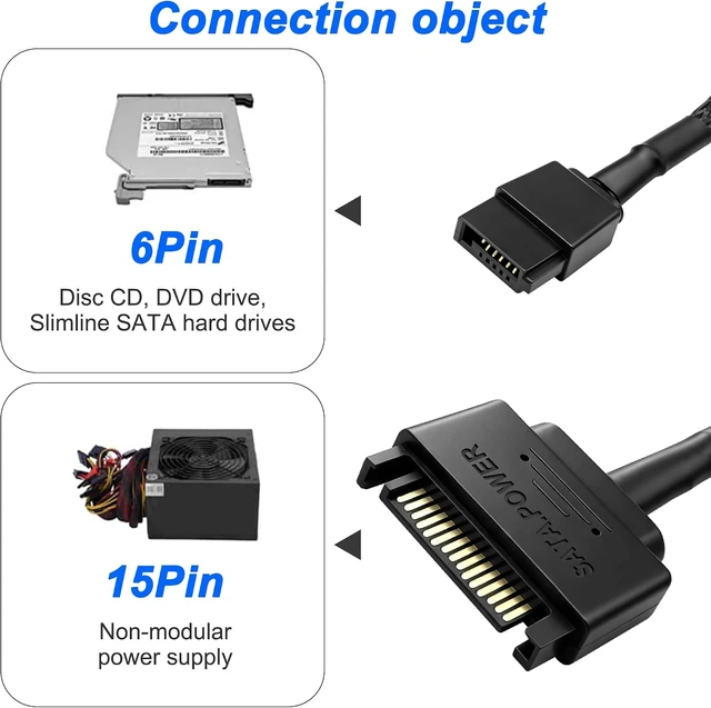 Alt view image 5 of 7 - XMSJSIY SATA 15 Pin Male to 6 Pin Female Slimline Power Supply Adapter