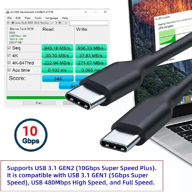 Alt view image 6 of 7 - cablecc USB-C Male to Male Cable, Ultra-Fine Flexable OD 3.0mm 10Gbps Data 65W PD Charging 4K Video Output for VR AR Glasses NS Handheld Console 2M