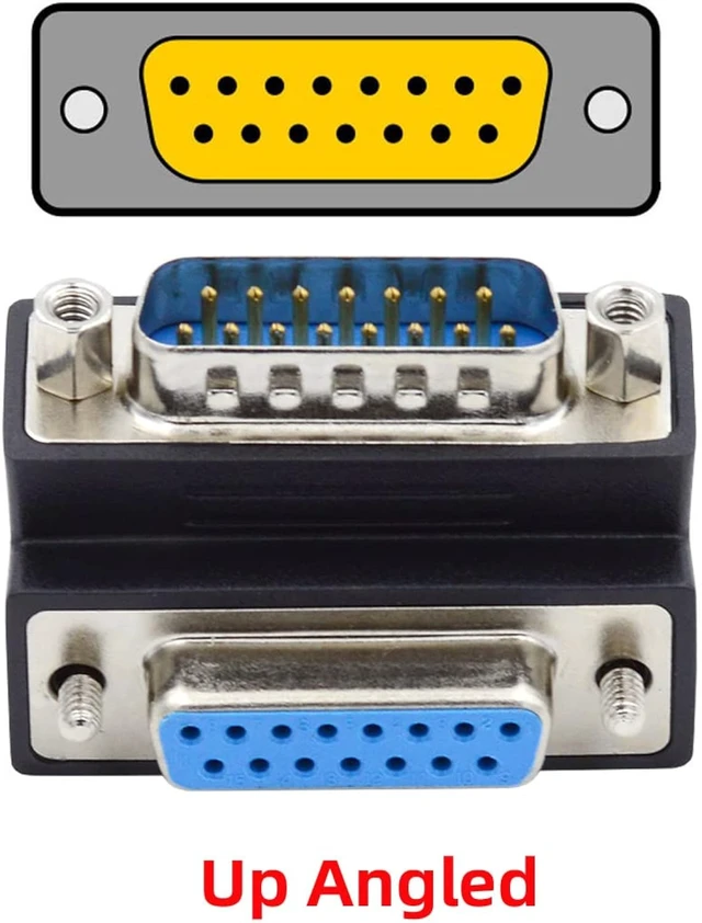 Alt view image 2 of 7 - cablecc 15pin DB Connector DSUB RS232 D-subminiature Male Nut to Female Screw Up 90 Degree Angled Extension Adapter