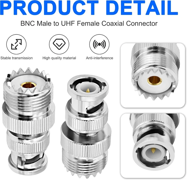 Alt view image 3 of 7 - XMSJSIY BNC Male to SO239 PL259 UHF Female Coaxial Antennas Adapter-4 PCS