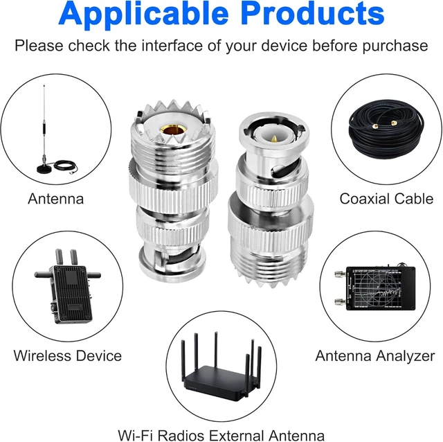 Alt view image 7 of 7 - XMSJSIY BNC Male to SO239 PL259 UHF Female Coaxial Antennas Adapter-4 PCS