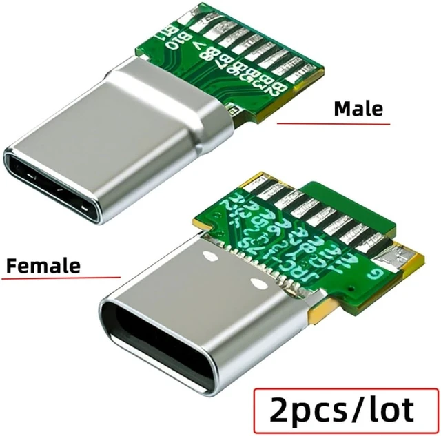 Alt view image 2 of 7 - chenyang 2 Pack USB C DIY Connector, USB 3.1 Type C PD 65W 18Pin Male Plug Female Socket Port Repair Replacement Solder Adapter with PCB Board
