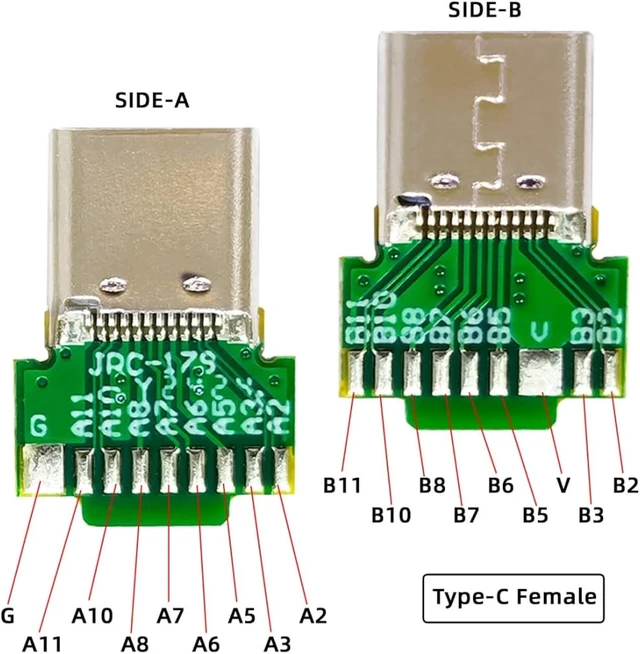 Alt view image 6 of 7 - chenyang 2 Pack USB C DIY Connector, USB 3.1 Type C PD 65W 18Pin Male Plug Female Socket Port Repair Replacement Solder Adapter with PCB Board