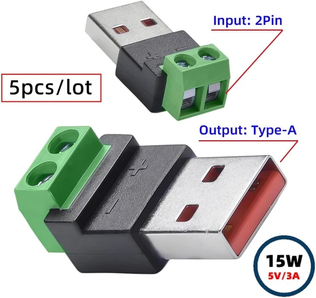 Alt view image 2 of 7 - chenyang 5 Pack USB A 2Pin Plug 5V3A Charging Terminal Solderless Adapter for Power Bank/Phone/Radiators/Laptop