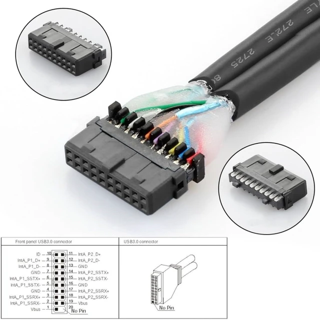 Alt view image 4 of 7 - chenyang 9.45Inch USB 3.0 Front Panel Header 19/20Pin Male to Female Mainboard Header Port 90 Degree Left Angled Extension Cable Adapter