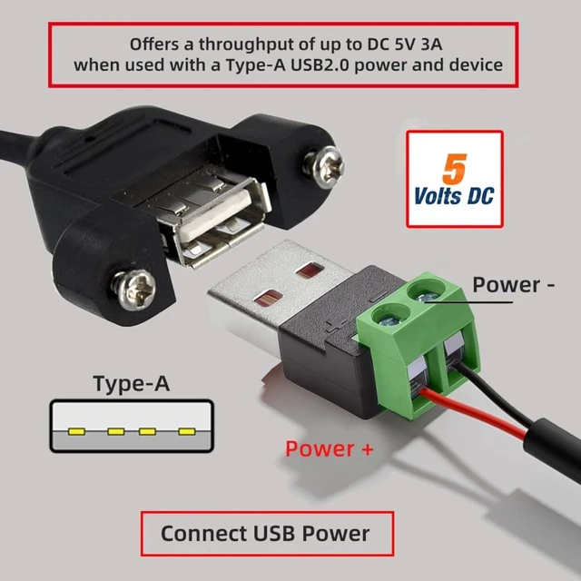 Alt view image 5 of 7 - chenyang 5 Pack USB A 2Pin Plug 5V3A Charging Terminal Solderless Adapter for Power Bank/Phone/Radiators/Laptop