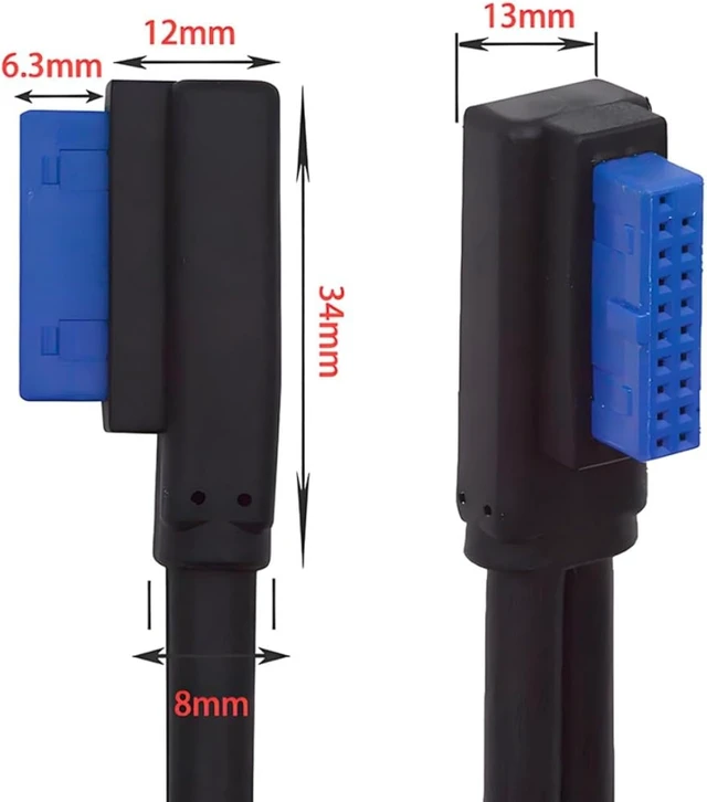 Alt view image 6 of 7 - chenyang 9.45Inch USB 3.0 Front Panel Header 19/20Pin Male to Female Mainboard Header Port 90 Degree Left Angled Extension Cable Adapter