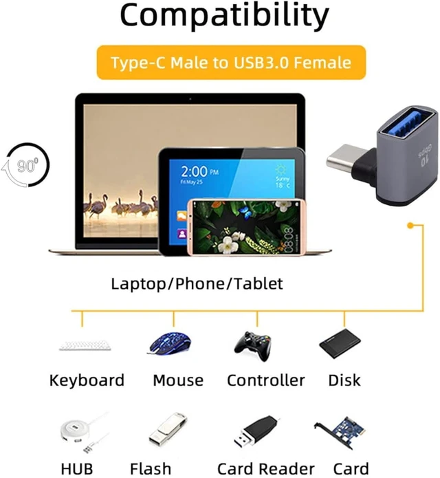 Alt view image 3 of 7 - cablecc Up Down Angled USB-C Type-C to USB 3.0 Female OTG Adapter 90 Degree for Laptop Tablet Phone