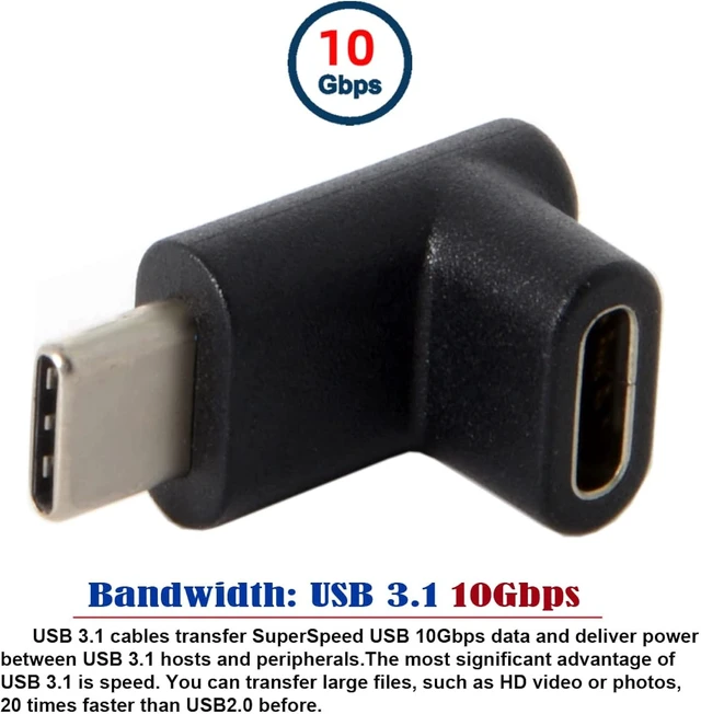 Alt view image 2 of 7 - chenyang CY USB C Connector,USB 3.1 Type-C Male to Female 90 Degree UP Down Angled Extension Adapter for Laptop & Tablet & Mobile Phone