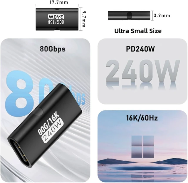 Alt view image 7 of 7 - chenyang 5 Pack USB C Coupler,USB C Female to Female 16K@60Hz 80Gbps Data Transfer,PD 240W Fast Charging Extension Adapter