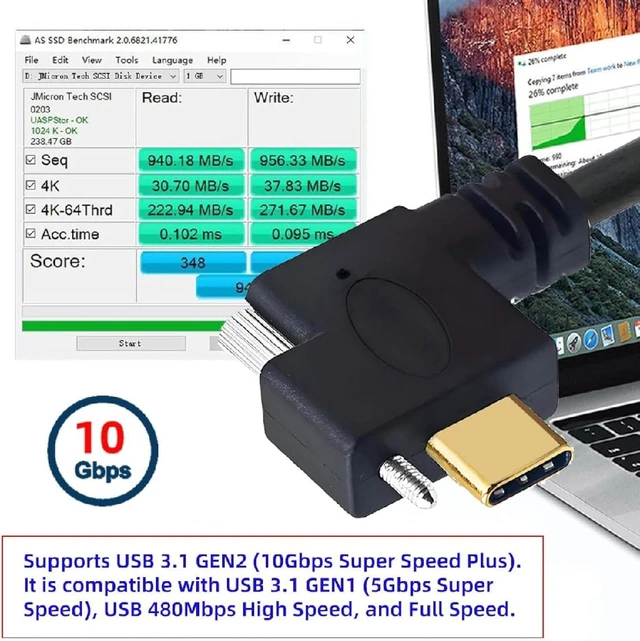 Alt view image 3 of 7 - cablecc USB 3.1 Type-C Single Locking Screw Left Right Angled to USB3.0 Type-A Male to Male Data Power Cable for Camera 5M