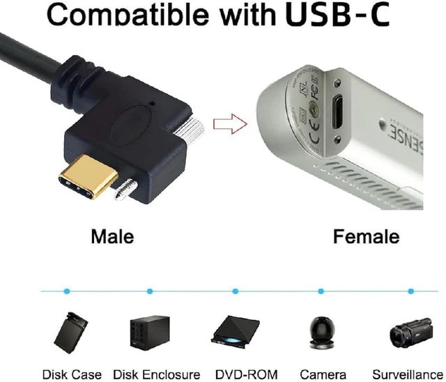 Alt view image 4 of 7 - cablecc USB 3.1 Type-C Single Locking Screw Left Right Angled to USB3.0 Type-A Male to Male Data Power Cable for Camera 5M