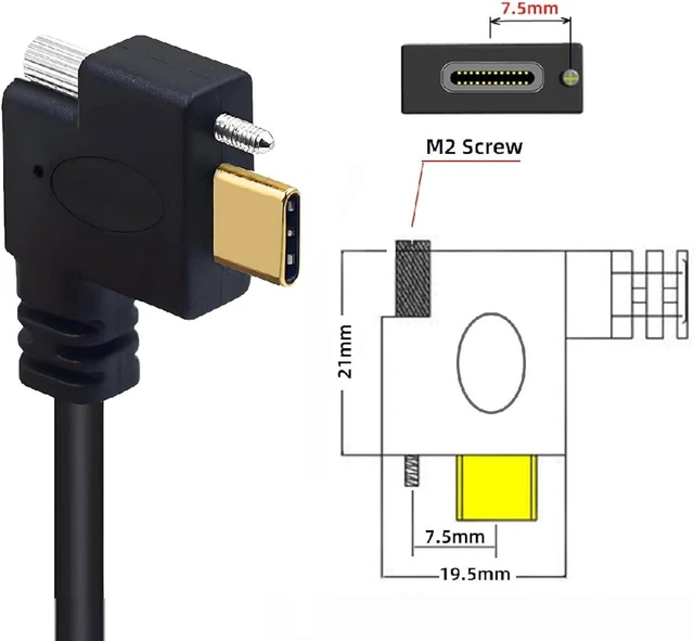 Alt view image 5 of 7 - cablecc USB 3.1 Type-C Single Locking Screw Left Right Angled to USB3.0 Type-A Male to Male Data Power Cable for Camera 5M
