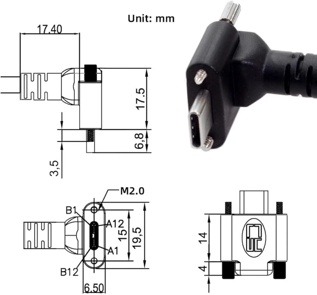 Alt view image 7 of 7 - cablecc Down Up Angled USB 3.1 Type-C Dual Screw Locking to Standard USB3.0 Data Cable 90 Degree for Camera (2.0M)