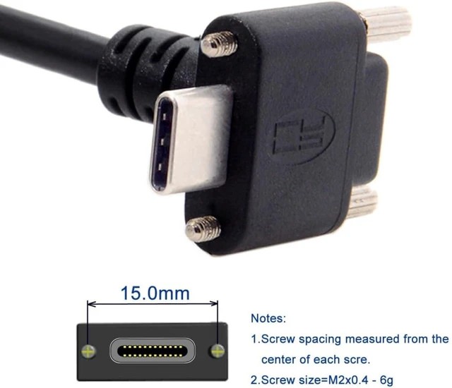 Alt view image 5 of 7 - cablecc Down Up Angled USB 3.1 Type-C Dual Screw Locking to Standard USB3.0 Data Cable 90 Degree for Camera (2.0M)