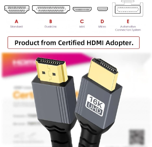 Alt view image 4 of 7 - cablecc HDMI 2.2 Cable 16K@60Hz 8K@120Hz 96Gbps Ultra High Speed Male to Male UHD Cable for HDTV Monitor Desktop Laptop Projector 50cm