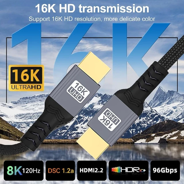 Alt view image 6 of 7 - cablecc HDMI 2.2 Cable 16K@60Hz 8K@120Hz 96Gbps Ultra High Speed Male to Male UHD Cable for HDTV Monitor Desktop Laptop Projector 50cm