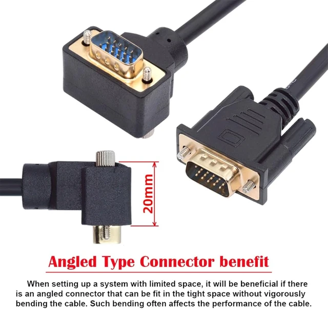 Alt view image 2 of 7 - cablecc VGA RGB Male to Straight Male Extension Cable 3COAX+6C Down Angled 90 Degree for Monitor Projector Computer