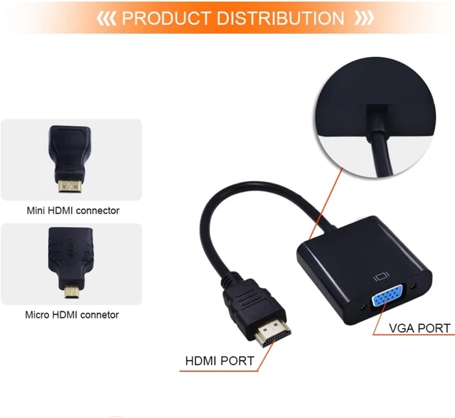Alt view image 4 of 7 - chenyang HDMI to VGA Adapter, Gold-Plated HDMI Male to VGA Female Cable Adapter with Micro/Mini HDMI Converter for Computer, Desktop, Laptop, Monitor, Projector