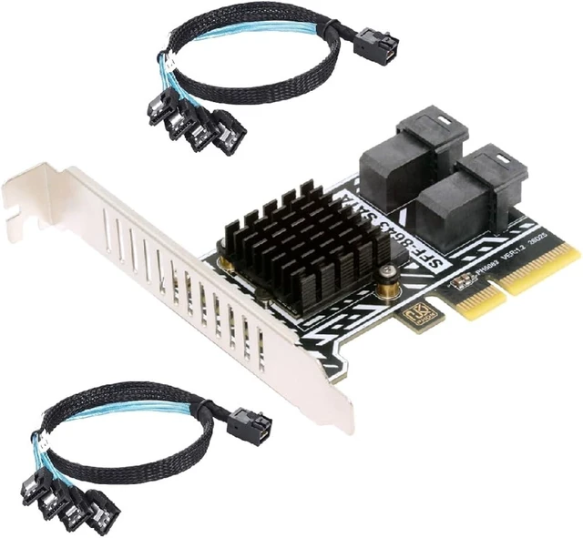 Alt view image 2 of 7 - cablecc PCIE 4.0 4X to Dual SFF8643 8-Port SATA 3.0 6Gbps Storage Expansion Adapter Card with Two Cables