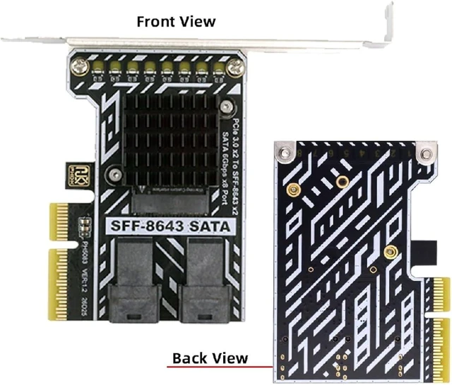 Alt view image 4 of 7 - cablecc PCIE 4.0 4X to Dual SFF8643 8-Port SATA 3.0 6Gbps Storage Expansion Adapter Card with Two Cables