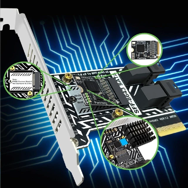 Alt view image 6 of 7 - cablecc PCIE 4.0 4X to Dual SFF8643 8-Port SATA 3.0 6Gbps Storage Expansion Adapter Card with Two Cables