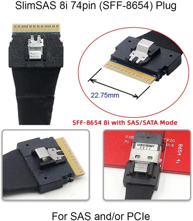 Alt view image 7 of 7 - chenyang SlimSAS Host/RAID to SATA Target Cable,Slim SAS 4.0 SFF-8654 8i 74Pin 1 to 8 SATA 7Pin Raid Controller/Hard Drive Cable 3.28FT/1.0M