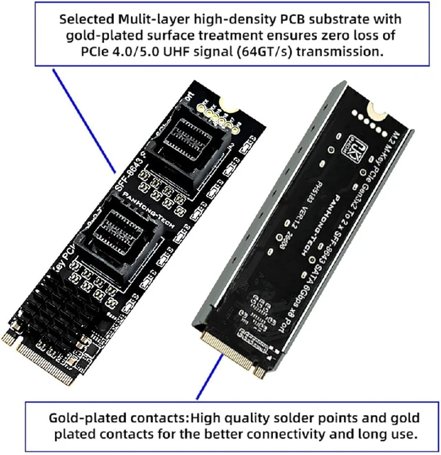Alt view image 6 of 7 - cablecc M-Key NVMe NGFF 2280 to Dual SFF-8643 Slimline 8Port SATA 3.0 6Gbps Storage Expansion Adapter Card with Two Cables