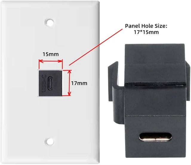 Alt view image 4 of 7 - cablecc 480Mbps USB2.0 USB-C Female to Type-C Female Extension Keystone Jack Coupler Adapter for Wall Plate Panel USB Cable