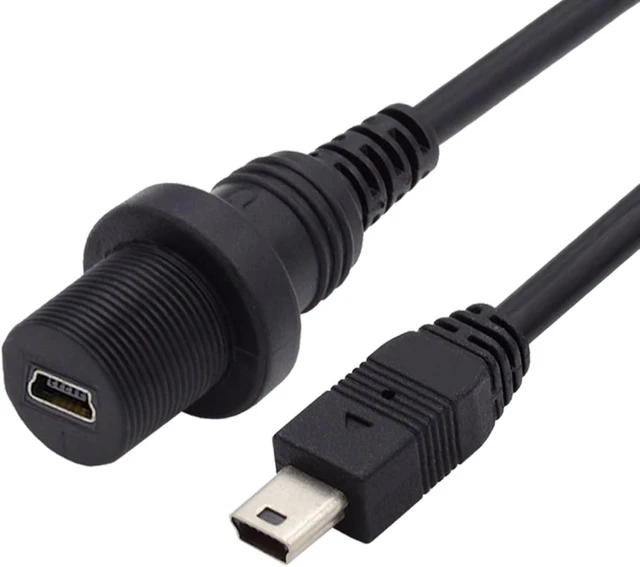 Main image of cablecc Waterproof Dustproof 480Mbps Mini USB2.0 5Pin Male to Female Extension Data Power Cable Car Panel Mount Design 1m
