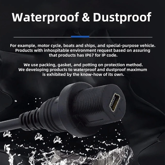Alt view image 2 of 7 - cablecc Waterproof Dustproof 480Mbps Mini USB2.0 5Pin Male to Female Extension Data Power Cable Car Panel Mount Design 1m