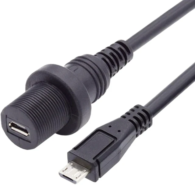 Alt view image 7 of 7 - cablecc Waterproof Dustproof 480Mbps Mini USB2.0 5Pin Male to Female Extension Data Power Cable Car Panel Mount Design 1m