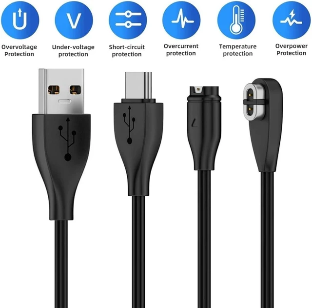 Alt view image 3 of 7 - chenyang 2 Pack 2 in 1 USB Charging Cable, USB A/USB C to 2Pin/4Pin 5V1A Magnetic Charging Cable 3.28FT Compatible with Shokz Headphones and Garmin Watch