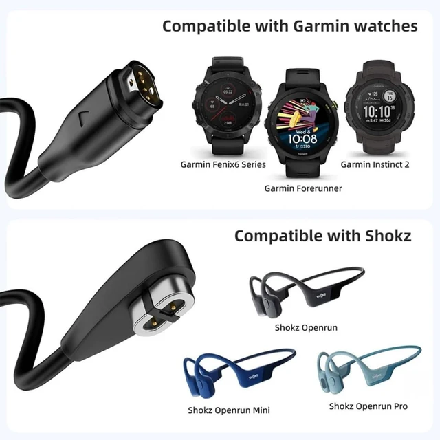 Alt view image 4 of 7 - chenyang 2 Pack 2 in 1 USB Charging Cable, USB A/USB C to 2Pin/4Pin 5V1A Magnetic Charging Cable 3.28FT Compatible with Shokz Headphones and Garmin Watch
