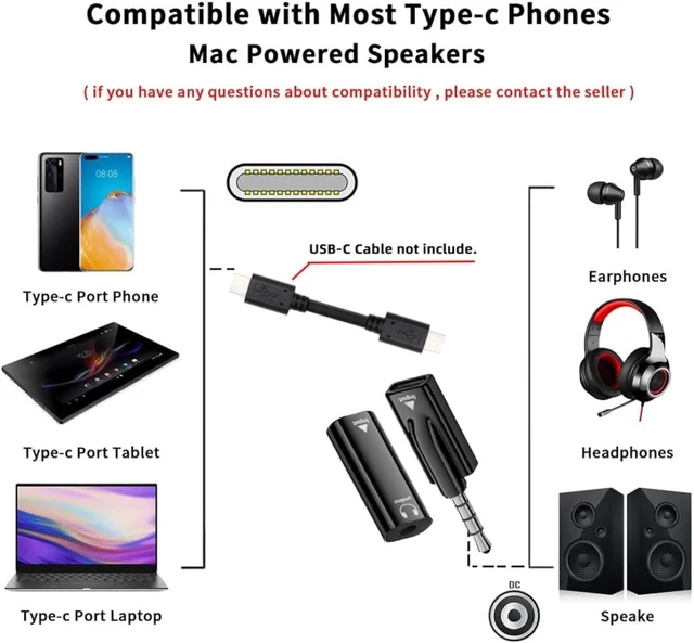Alt view image 3 of 7 - chenyang 2 Pack USB C to 3.5mm Headphone Plug/Jack Adapter Support Hi-Res 16bits 48KHz HiFi Sound Quality with DAC Chip