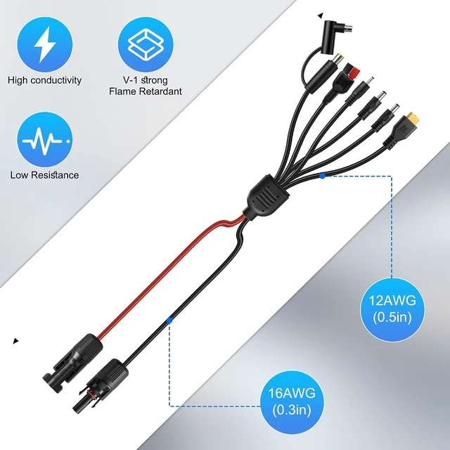Alt view image 3 of 7 - XMSJSIY 7-in-1 Solar Panel Connector Extension Cable-1.1M/3.6FT