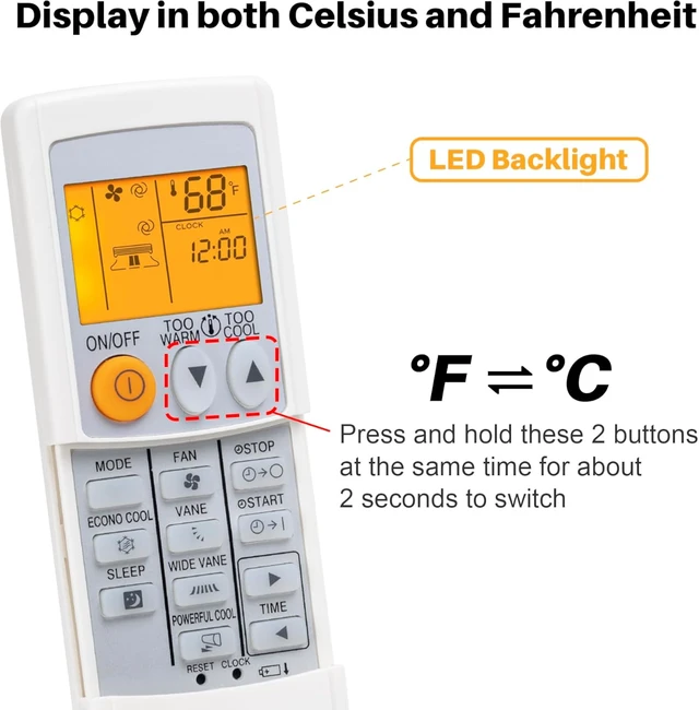 Alt view image 2 of 7 - Backlit Replaced Remote Control Compatible with Mitsubishi Air Conditioner