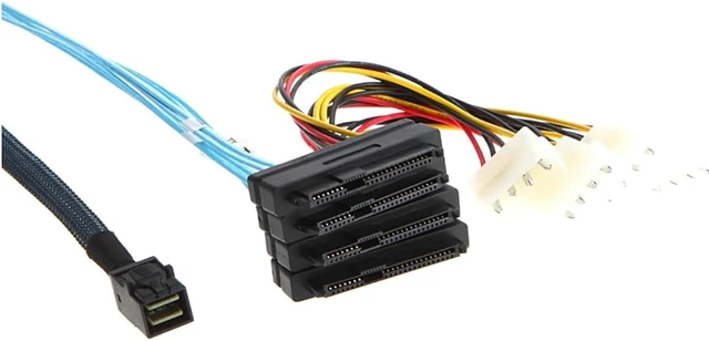 Alt view image 2 of 7 - Mini SAS HD SFF-8643 to 4X SAS SFF-8482 Server Cable 12Gbps Server Internal High-Speed Cable | 30AWG | with Power Cable (19.68, Inches)