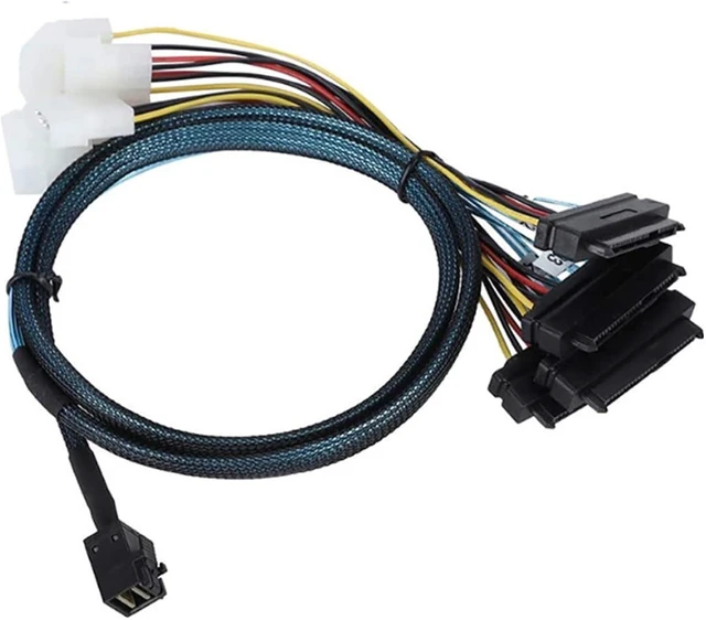 Main image of Mini SAS HD SFF-8643 to 4X SAS SFF-8482 Server Cable 12Gbps Server Internal High-Speed Cable | 30AWG | with Power Cable (19.68, Inches)