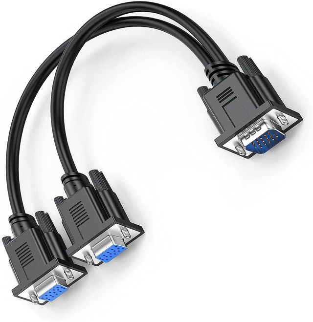 Main image of VGA 1 to 2 Splitter Cable Bi-Directional Data Transfer 1080P Male to Female Adapter 30cm for VGA Interface Desktop Monitor Game Consoles (Black 1Piece)