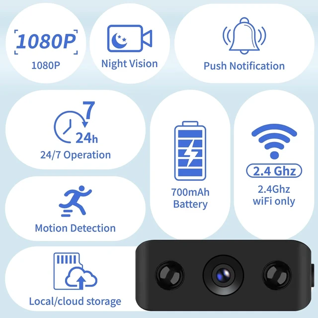 Alt view image 4 of 7 - Mini Indoor Security Camera Wireless Home Camera Smart Small Outdoor WiFi Pet Cameras 1080P Tiny Nanny Cam Wide Angle Night Vision Home Indoor Outdoor Camara, No Need WiFi Camaras for House Security