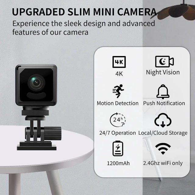 Alt view image 2 of 7 - 4K Mini Security Camera WiFi Wireless Camera Small Smart Portable HD Nanny Cam