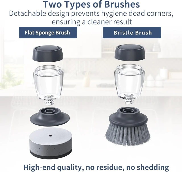 Alt view image 3 of 7 - Dish Brush with soap DispenserNylon Bristles Dish Brush and a Scrub Sponge Dish Brush,Kitchen Brush for Dish Pot Pan and Sink CleaningDish Brush Pack of 2
