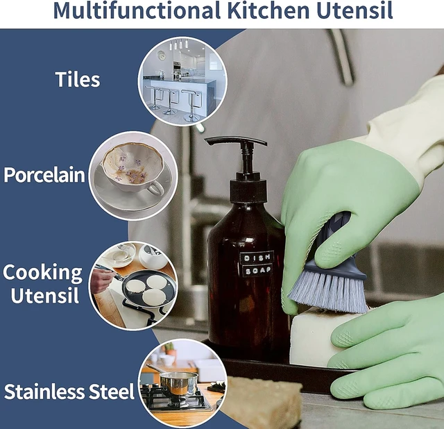 Alt view image 4 of 7 - Dish Brush with soap DispenserNylon Bristles Dish Brush and a Scrub Sponge Dish Brush,Kitchen Brush for Dish Pot Pan and Sink CleaningDish Brush Pack of 2