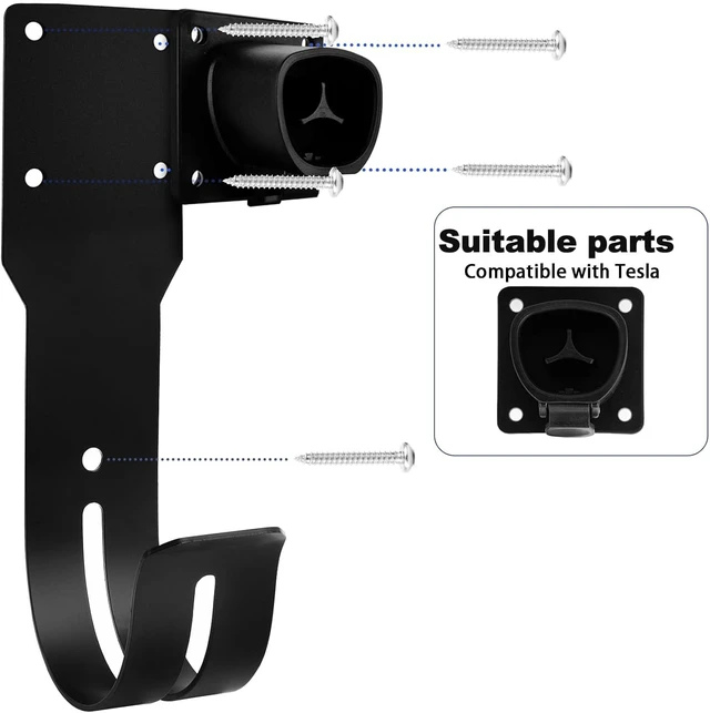 Alt view image 3 of 7 - Charger Holder for Tesla Wall Mount Dock & J-Hook for Model 3/Y/X/S, Heavy-Duty Steel Nozzle Holster Dock