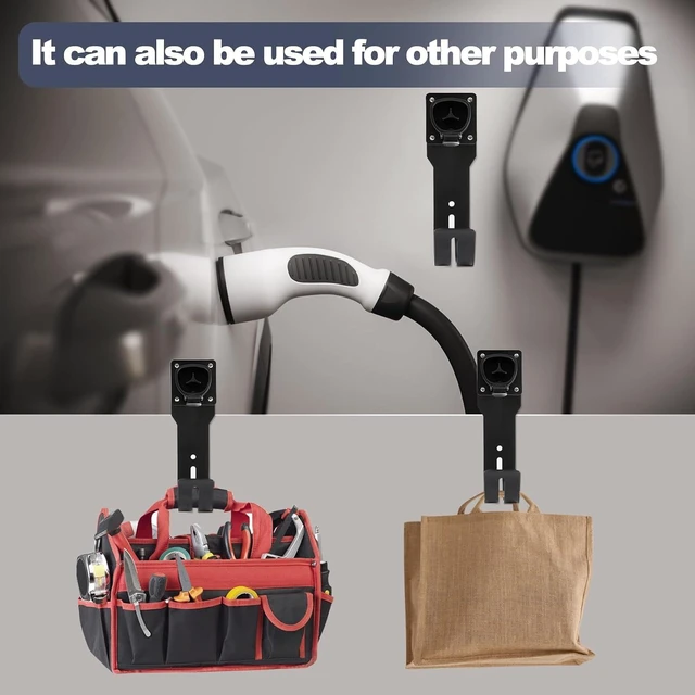 Alt view image 2 of 7 - Charger Holder for Tesla Wall Mount Dock & J-Hook for Model 3/Y/X/S, Heavy-Duty Steel Nozzle Holster Dock
