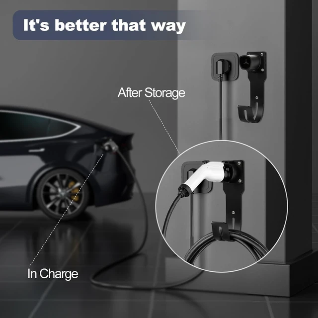 Alt view image 4 of 7 - Charger Holder for Tesla Wall Mount Dock & J-Hook for Model 3/Y/X/S, Heavy-Duty Steel Nozzle Holster Dock