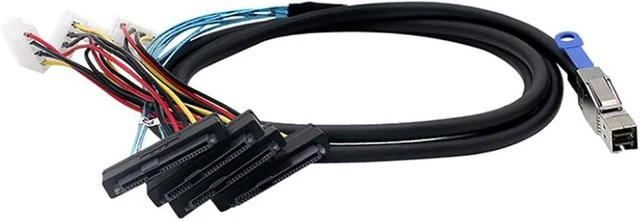 Alt view image 2 of 7 - Mini SAS HD SFF 8644 to 4* SAS 8482 29P Server Cable with Power 6Gbps High Speed 28AWG Copper Wire Data Transfer Cord (1M)